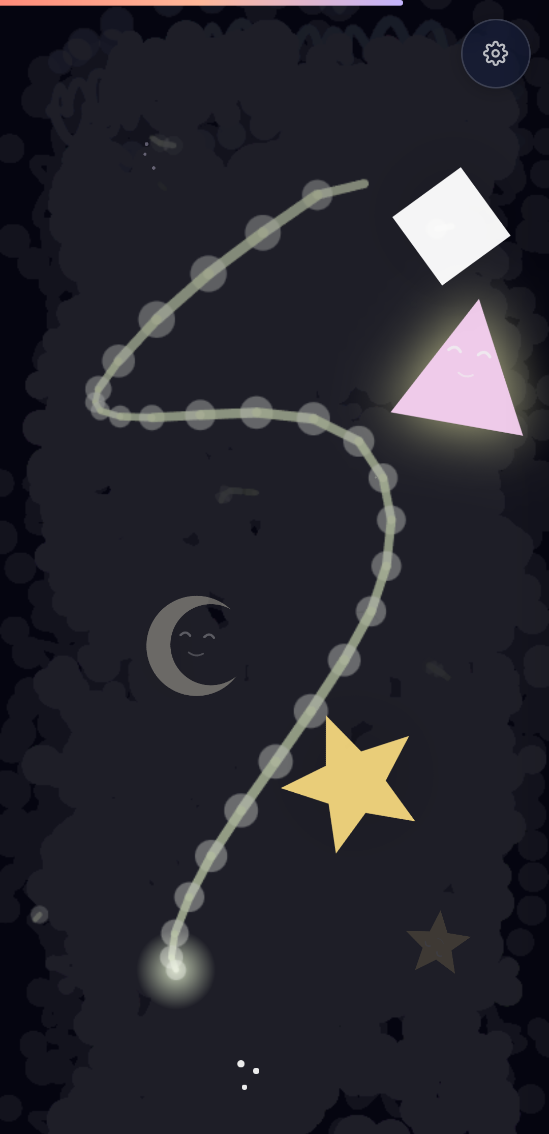 Galaxy theme showing a glowing drawn trail winding past a star and crescent moon